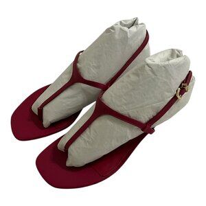 Michael Kors Tasha T-Strap Leather Sandals Dark Raspberry Womens NEW